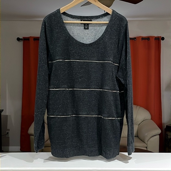 Lane Bryant Plus Size 18/20 Black Sparkle Long Sleeve Shirt With Zipper Detail - Picture 1 of 5